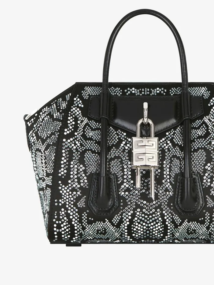 Givenchy Mini Antigona Lock Bag In Satin With Python Effect Strass Black Women Crossbody Bags Givenchy Mini Antigona Lock Bag In Satin With Python Effect Strass Black Women Crossbody Bags