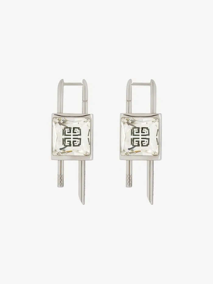 Givenchy Mini Lock Earrings In Metal With Crystal Silvery Women Jewelry