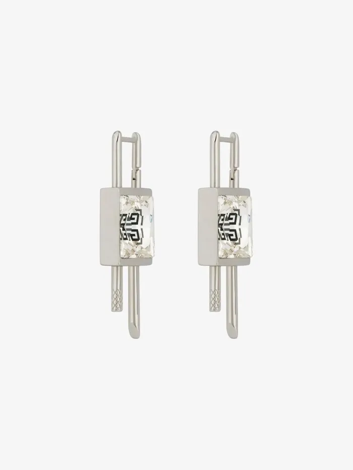 Givenchy Mini Lock Earrings In Metal With Crystal Silvery Women Jewelry Givenchy Mini Lock Earrings In Metal With Crystal Silvery Women Jewelry