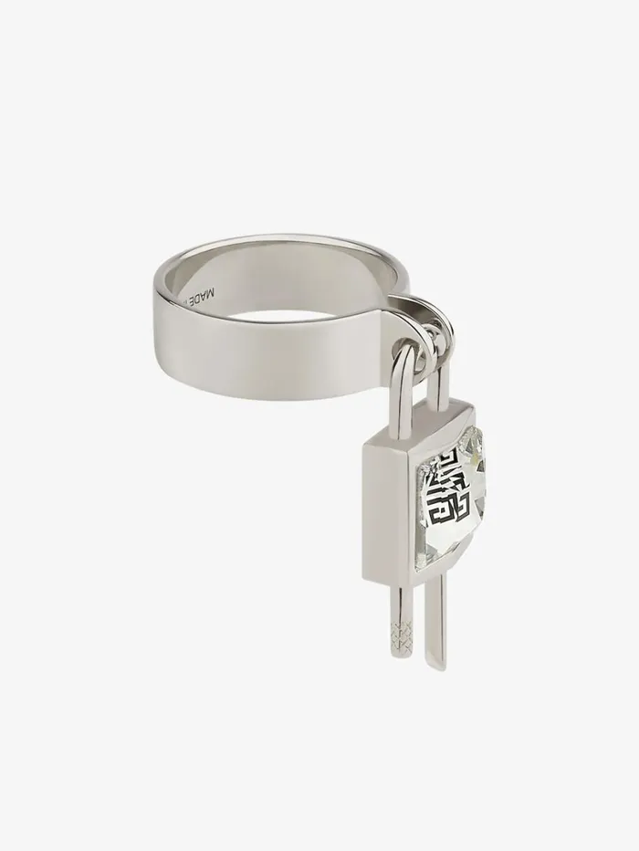 Givenchy Mini Lock Ring In Metal With Crystal Silvery Women Jewelry Givenchy Mini Lock Ring In Metal With Crystal Silvery Women Jewelry