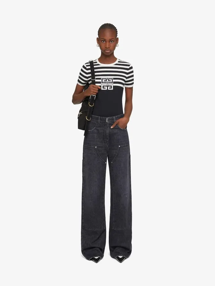 Givenchy Oversized Jeans In Denim With Patches Faded Black Women Pants and Shorts