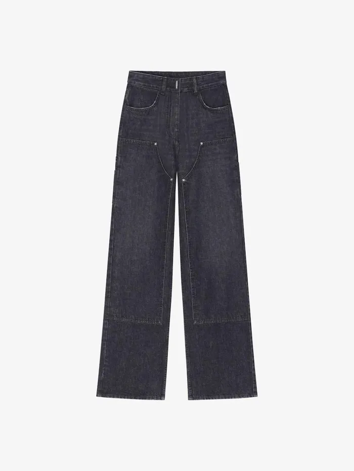 Givenchy Oversized Jeans In Denim With Patches Faded Black Women Pants and Shorts