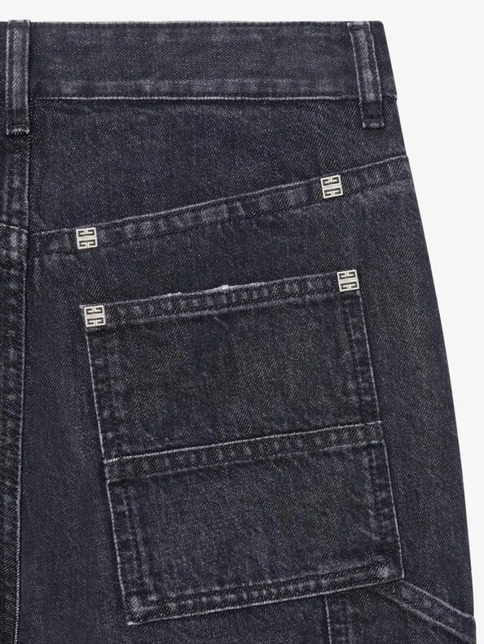 Givenchy Oversized Jeans In Denim With Patches Faded Black Women Pants and Shorts