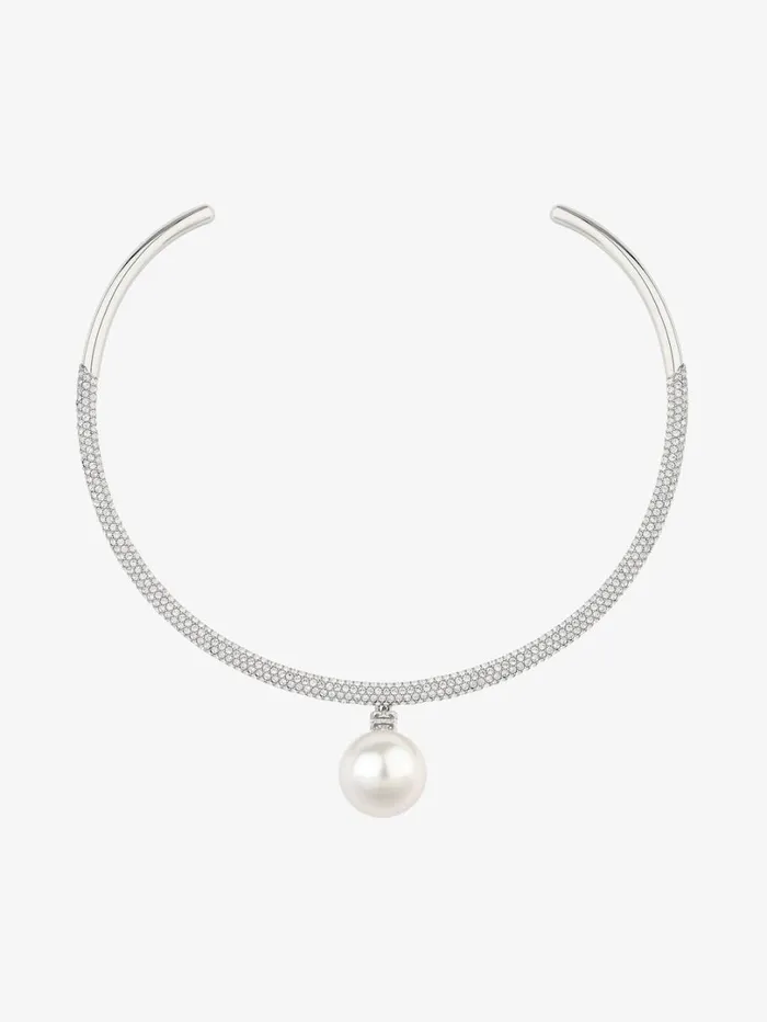 Givenchy Pearl Torque Necklace In Metal With Pearl And Crystals Whitesilvery Women Jewelry