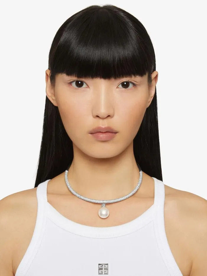 Givenchy Pearl Torque Necklace In Metal With Pearl And Crystals Whitesilvery Women Jewelry Givenchy Pearl Torque Necklace In Metal With Pearl And Crystals Whitesilvery Women Jewelry