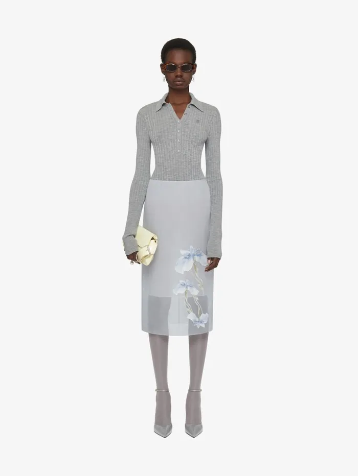 Givenchy Polo Sweater In Wool With 4G Detail Heather Grey Women Knitwear