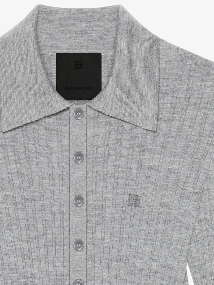 Givenchy Polo Sweater In Wool With 4G Detail Heather Grey Women Knitwear