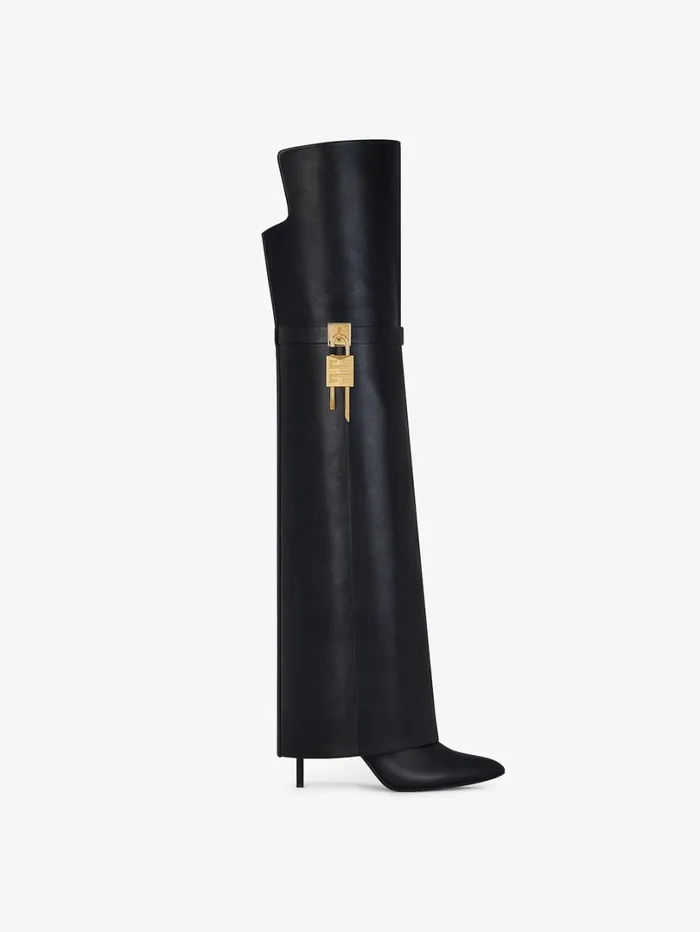 Givenchy Shark Lock Stiletto Overtheknee Boots In Leather Black Women Shark Lock