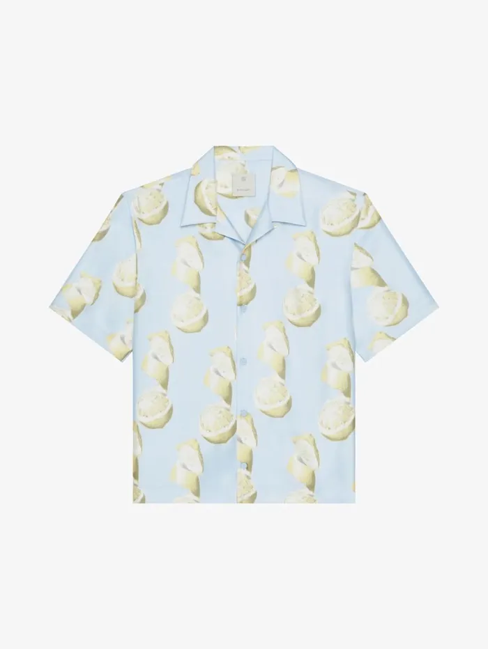 Givenchy Shirt In Silk With Lemon Print Blueyellow Men Shirts