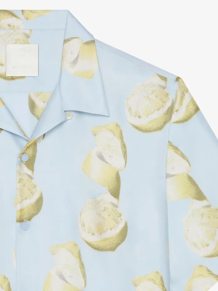 Givenchy Shirt In Silk With Lemon Print Blueyellow Men Shirts