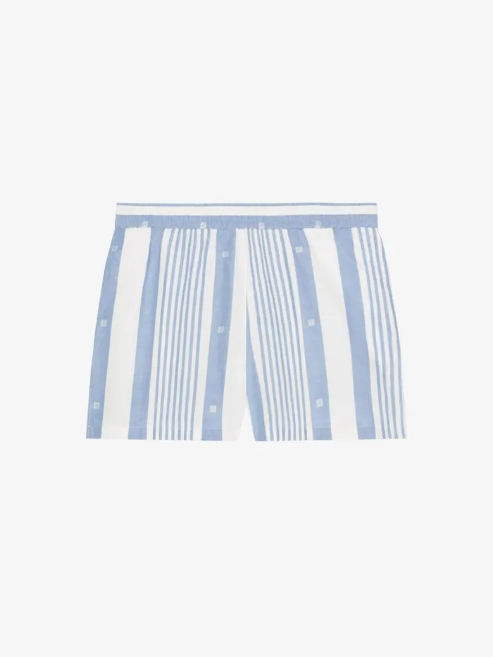 Givenchy Shorts In Cotton And Linen With 4G Stripes Blueoff White Women Pants and Shorts
