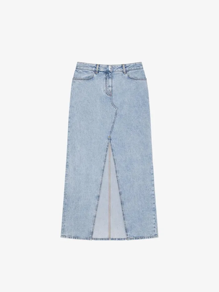 Givenchy Skirt In Denim With Slit Light Blue Women Skirts