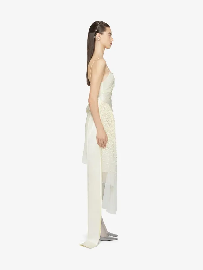 Givenchy Straps Dress In Silk Muslin With Embroidered Flowers Butter Women Dresses