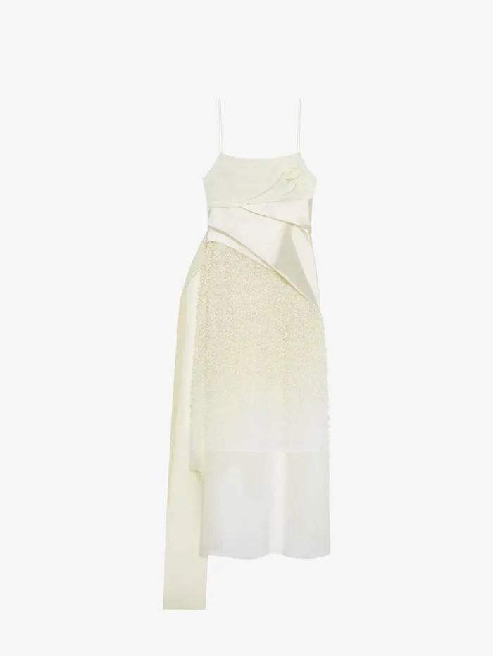 Givenchy Straps Dress In Silk Muslin With Embroidered Flowers Butter Women Dresses