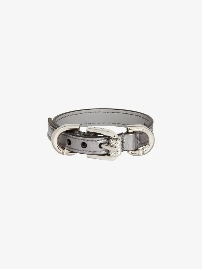 Givenchy Voyou Bracelet In Laminated Leather And Metal Silvery Grey Women Jewelry