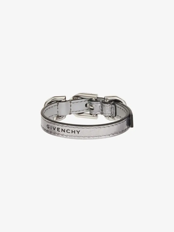 Givenchy Voyou Bracelet In Laminated Leather And Metal Silvery Grey Women Jewelry Givenchy Voyou Bracelet In Laminated Leather And Metal Silvery Grey Women Jewelry