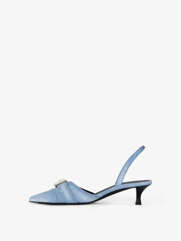 Givenchy Voyou Slingbacks In Washed Denim Medium Blue Women Heels Givenchy Voyou Slingbacks In Washed Denim Medium Blue Women Heels