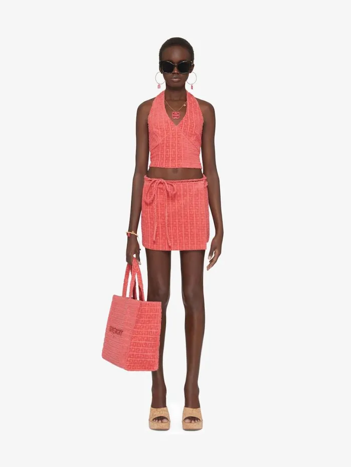 Givenchy Wrap Mini Skirt In 4G Cotton Towelling Coral Women Skirts
