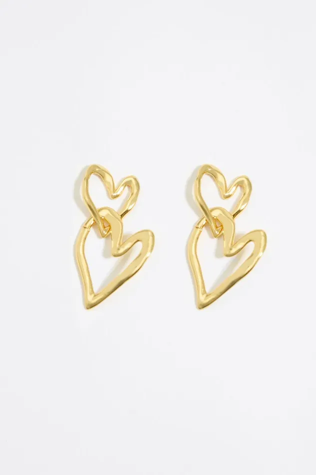 Gold Double Textured Heart Earrings Gold Women Bimba Y Lola Jewelry