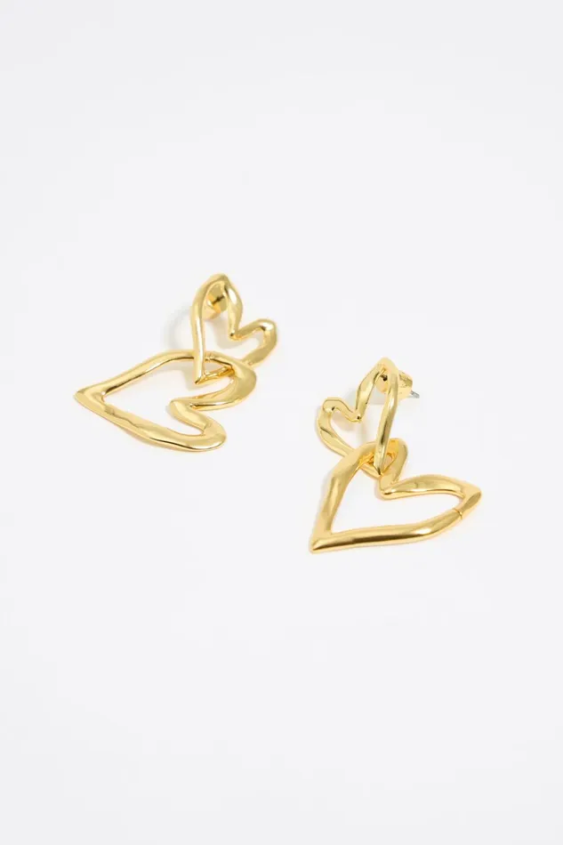 Gold Double Textured Heart Earrings Gold Women Bimba Y Lola Jewelry Gold Double Textured Heart Earrings Gold Women Bimba Y Lola Jewelry