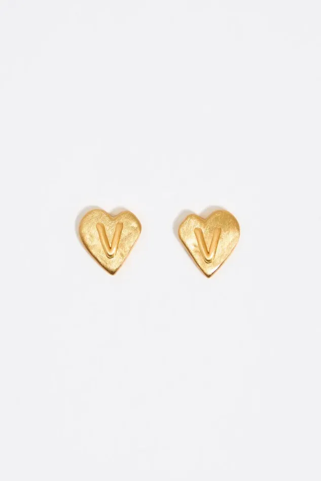 Gold Heart Letter V Earrings Gold Women Bimba Y Lola Alphabet