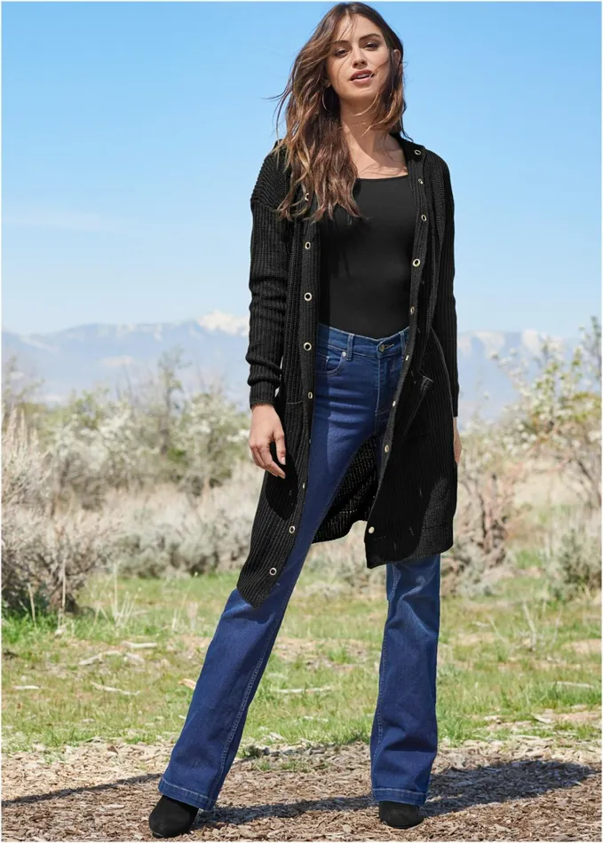 GROMMET DETAIL DUSTER Black Women VENUS Cardigans and Dusters