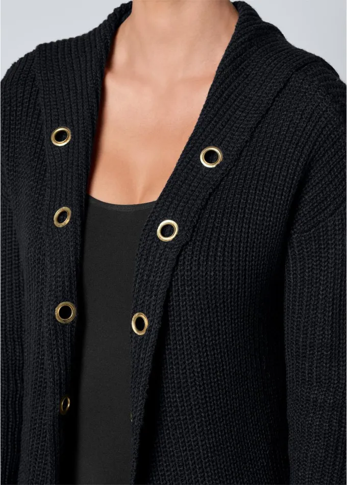 GROMMET DETAIL DUSTER Black Women VENUS Cardigans and Dusters
