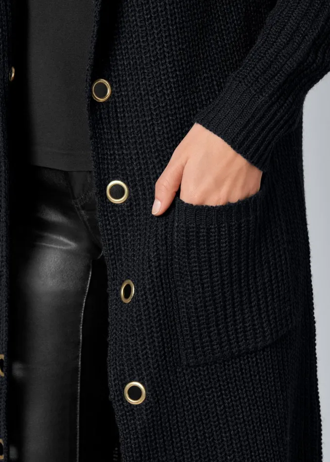 GROMMET DETAIL DUSTER Black Women VENUS Cardigans and Dusters
