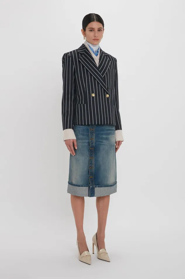 Jackets and Coats Women Victoria Beckham Cropped Double Breasted Jacket In MidnightWhite