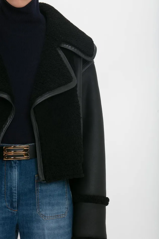 Jackets and Coats Women Victoria Beckham Shearling Jacket In Black Jackets and Coats Women Victoria Beckham Shearling Jacket In Black