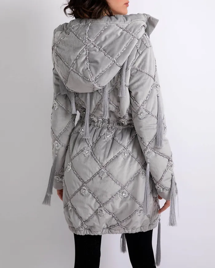 Jackets Women PatBO HandBeaded Quilted Velvet Anorak FINAL SALE