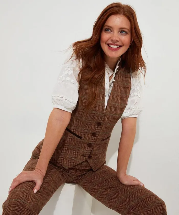 Joe Browns Coats and Jackets Women Heritage Check Waistcoat Brown