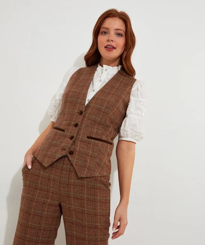 Joe Browns Coats and Jackets Women Heritage Check Waistcoat Brown Joe Browns Coats and Jackets Women Heritage Check Waistcoat Brown