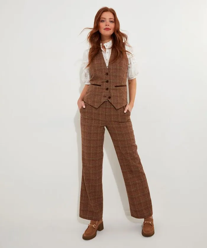 Joe Browns Coats and Jackets Women Heritage Check Waistcoat Brown Joe Browns Coats and Jackets Women Heritage Check Waistcoat Brown
