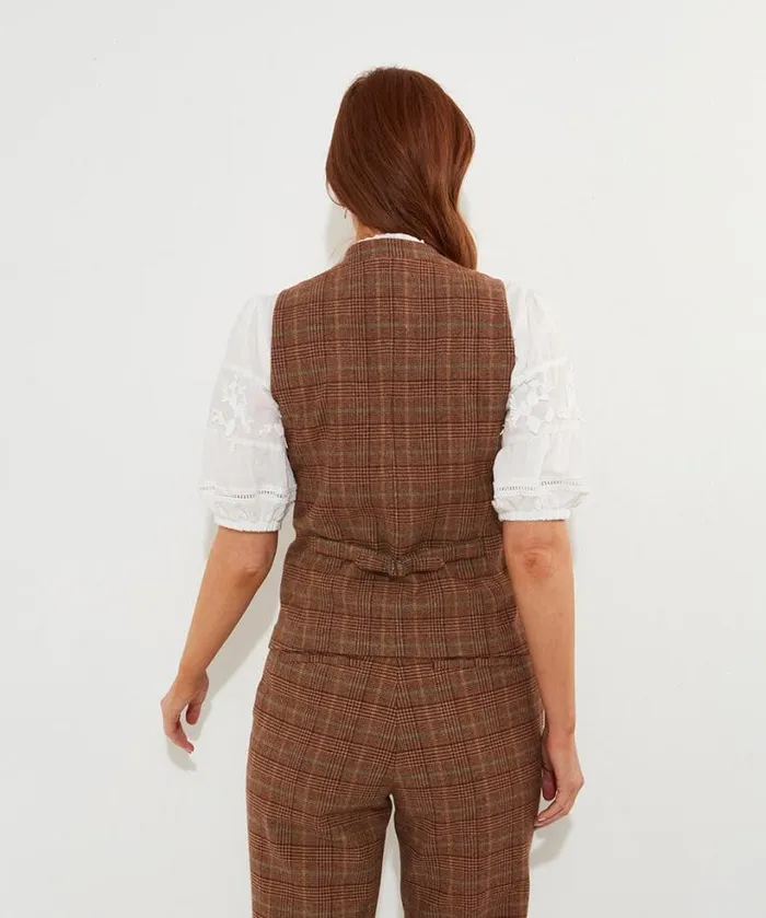 Joe Browns Coats and Jackets Women Heritage Check Waistcoat Brown Joe Browns Coats and Jackets Women Heritage Check Waistcoat Brown