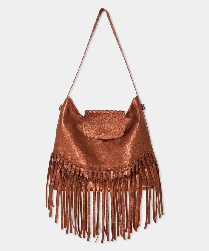 Joe Browns Handbags and Purses Women Jaipur Shimmer Leather Tassel Bag Bronze