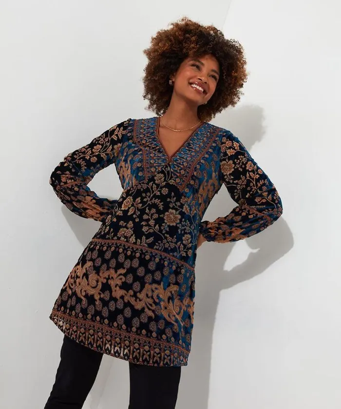 Joe Browns Tops Tunics and Blouses Women Destiny Devore Tunic Midnight Blue