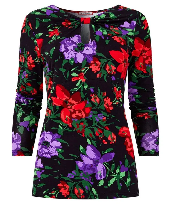 Joe Browns Tops Tunics and Blouses Women Shona Floral Keyhole Jersey Top Black Joe Browns Tops Tunics and Blouses Women Shona Floral Keyhole Jersey Top Black