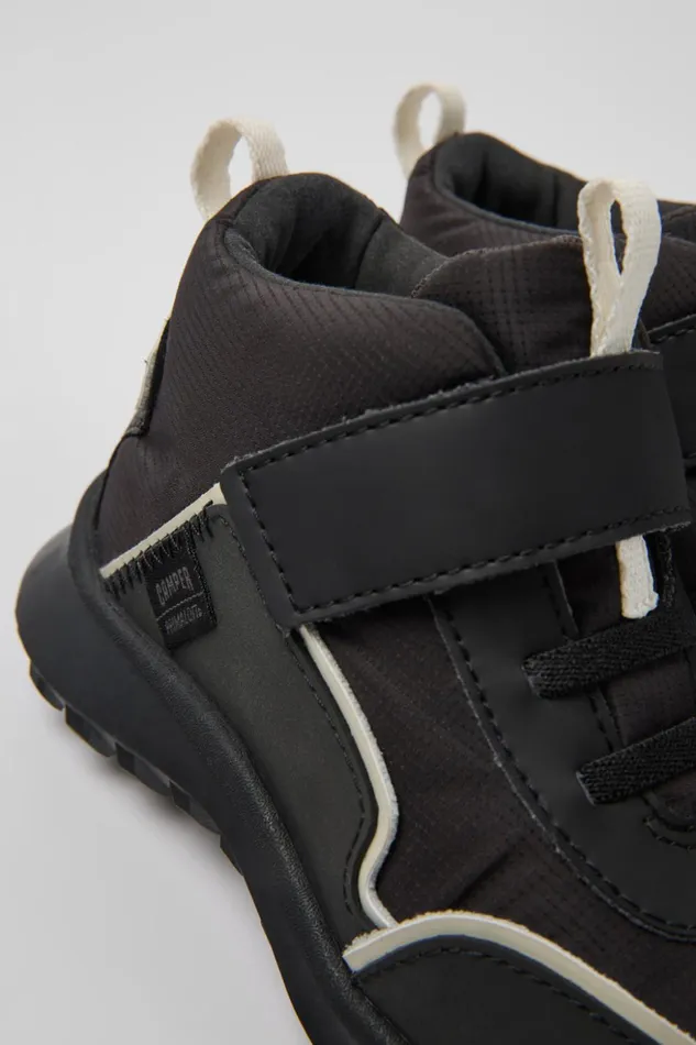 Kids CRCLR Black Textile And Leather Ankle Boots For Kids Camper Boots