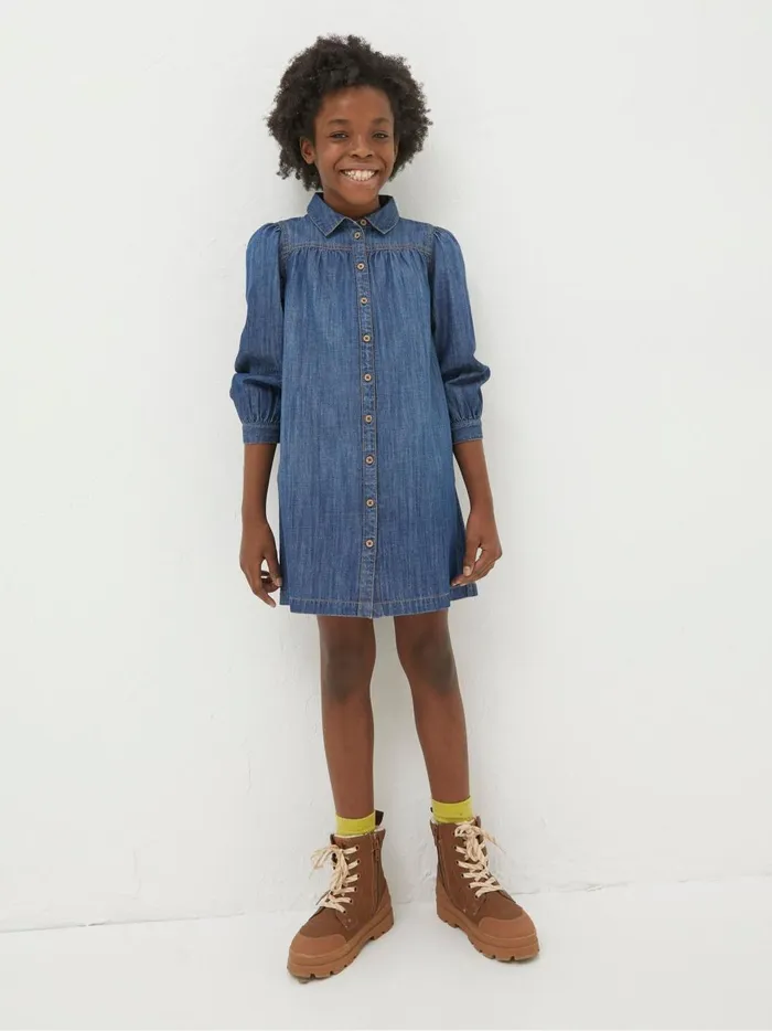Kids Dresses Fat Face Blue Denim Shirt Dress
