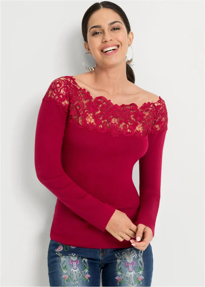 LACE DETAIL SWEATER Dark Red Women VENUS Sexy Sweaters