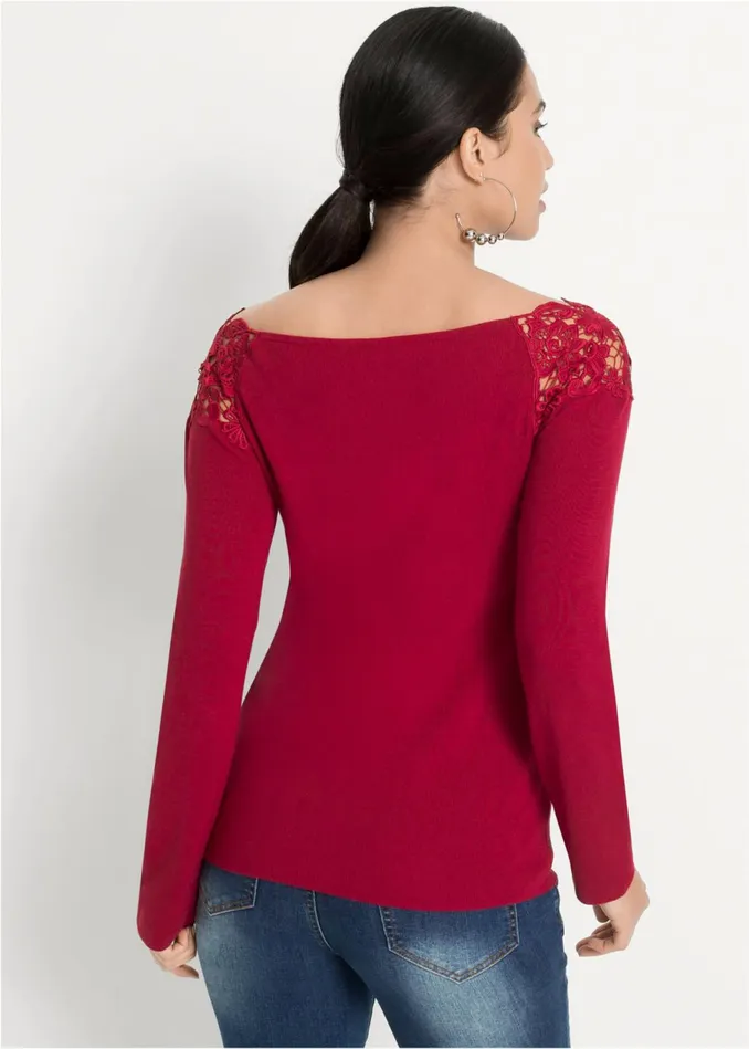 LACE DETAIL SWEATER Dark Red Women VENUS Sexy Sweaters