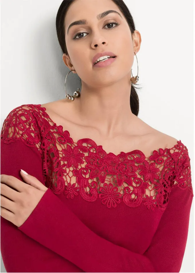 LACE DETAIL SWEATER Dark Red Women VENUS Sexy Sweaters