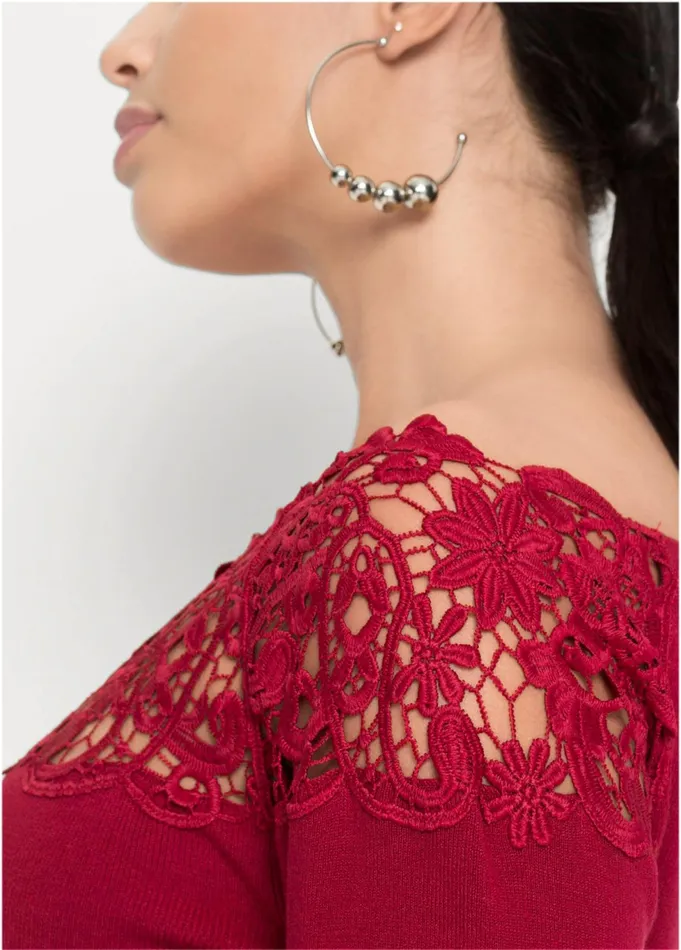 LACE DETAIL SWEATER Dark Red Women VENUS Sexy Sweaters