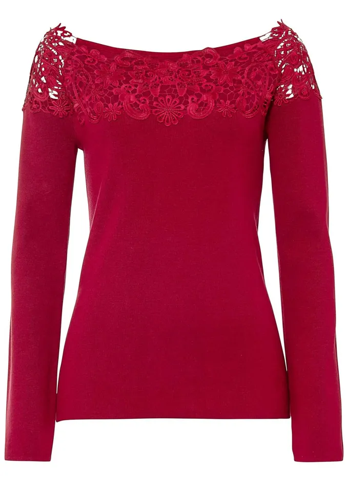 LACE DETAIL SWEATER Dark Red Women VENUS Sexy Sweaters