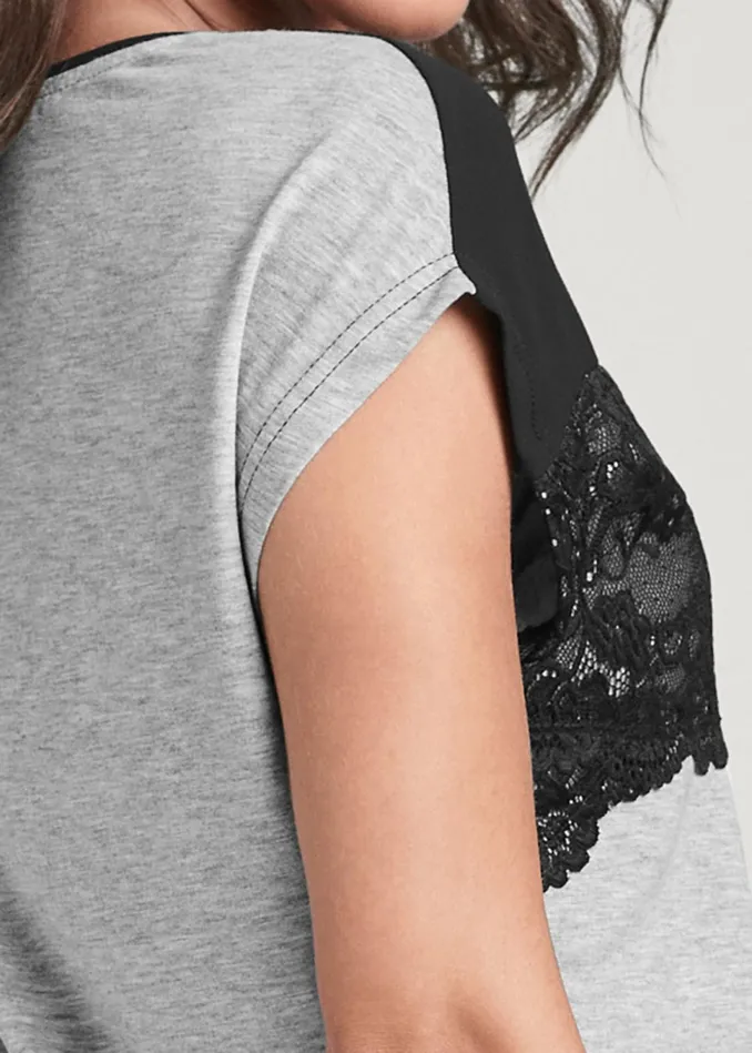 LACE DETAIL TEE Grey and Black Women VENUS Short Sleeve Tops