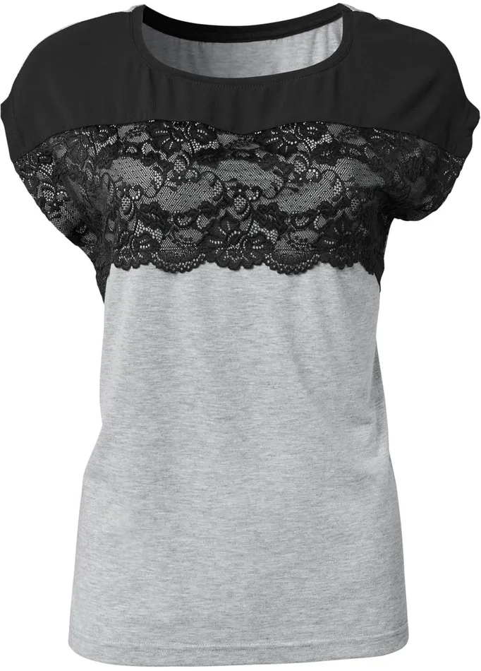 LACE DETAIL TEE Grey and Black Women VENUS Short Sleeve Tops
