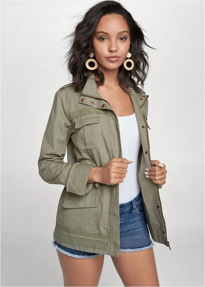 LACE TRIM UTILITY JACKET Olive Women VENUS Jackets