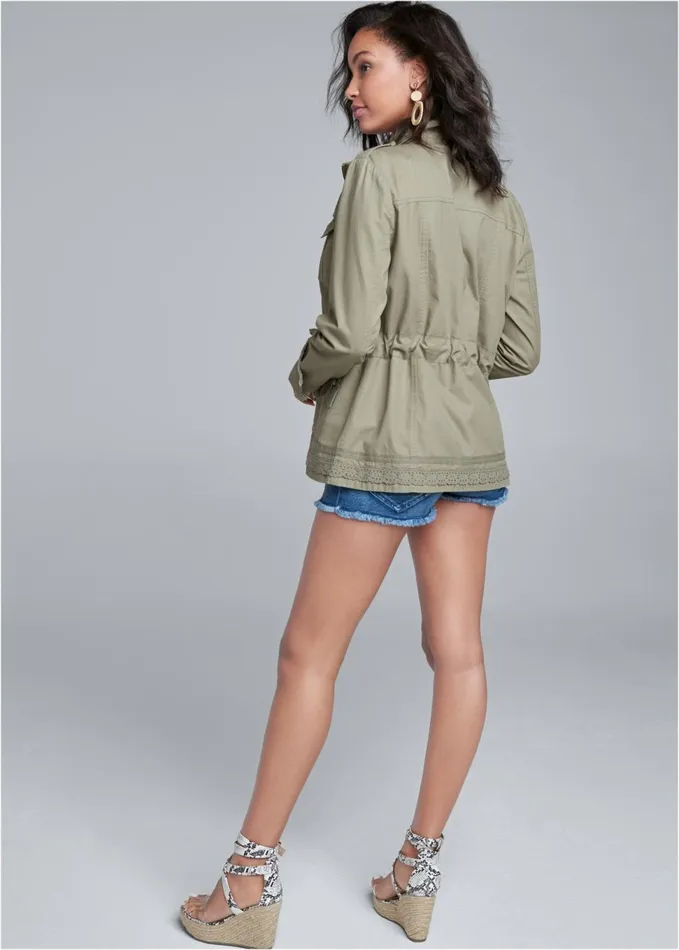 LACE TRIM UTILITY JACKET Olive Women VENUS Jackets
