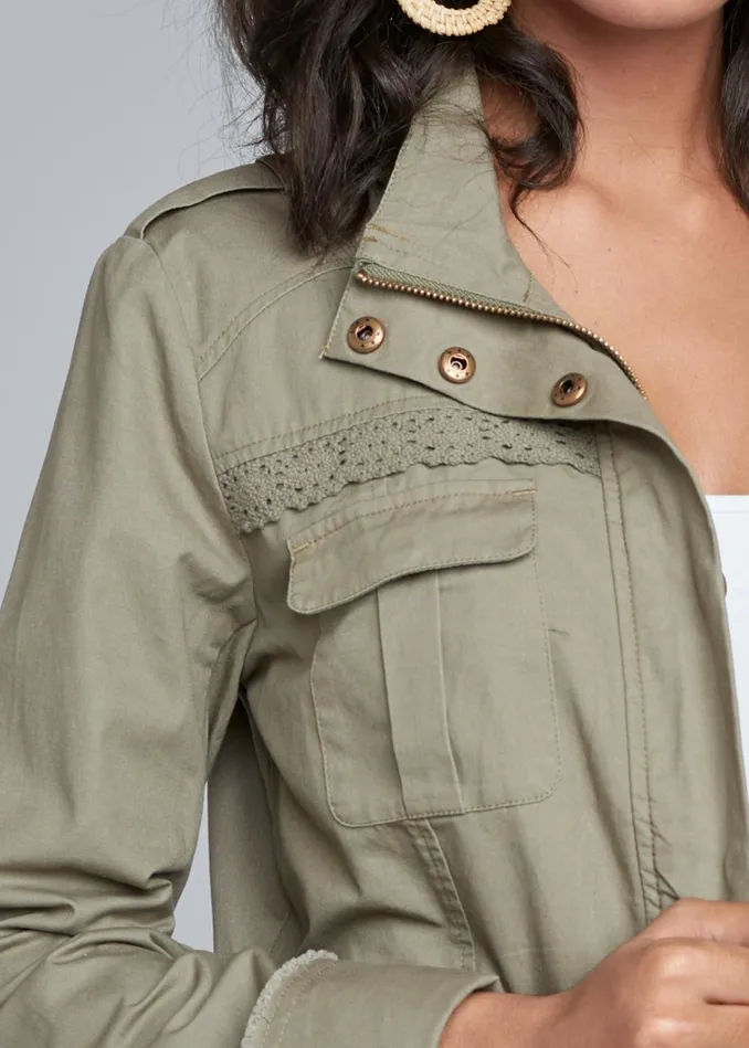 LACE TRIM UTILITY JACKET Olive Women VENUS Jackets